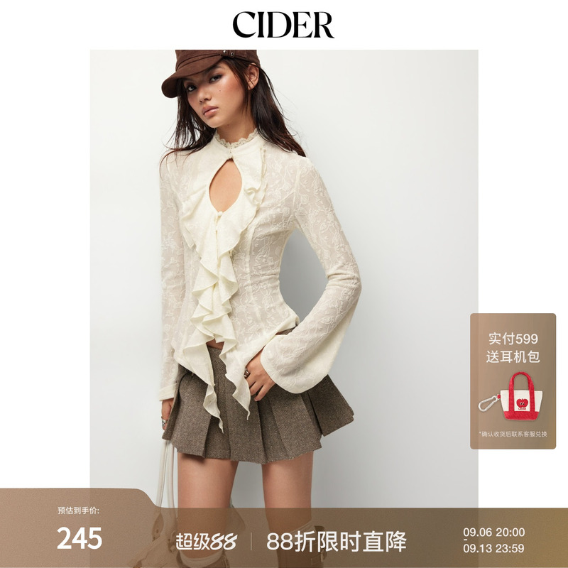 Cider2026 Autumn New Lace Ruffle Hollow Long Sleeve Top 115585722