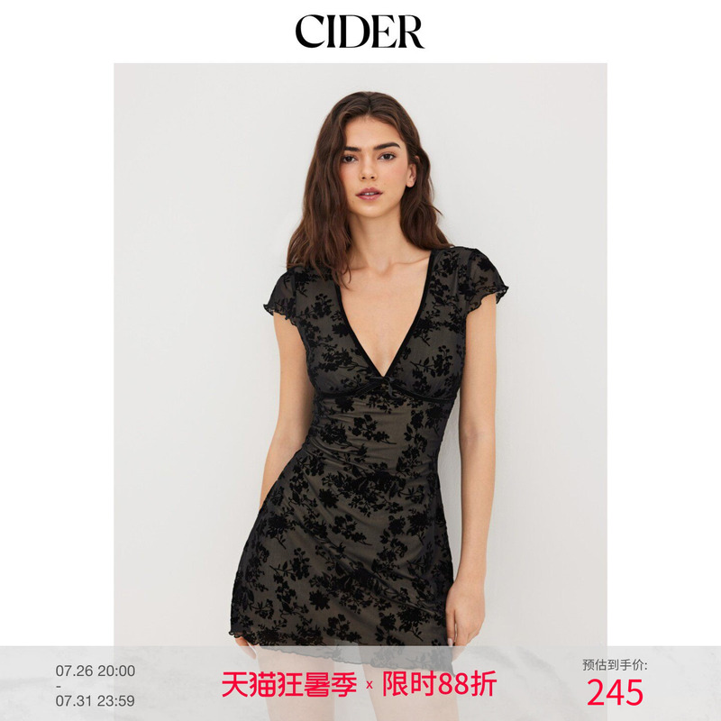 Cider2026 Summer New Product Mesh V Neck Floral Bow Mini Dress 114355287
