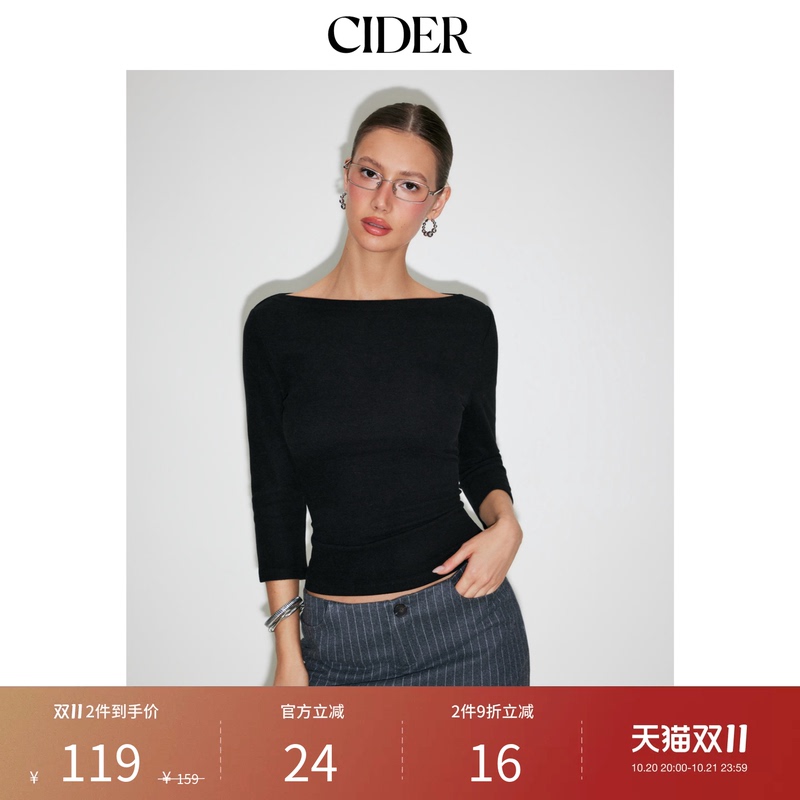 Cider Solid Color Pullover Boat Neck Cotton Blend Mid-Sleeve T-Shirt Short Women's Top 115127856 Cider Solid Color Pullover Boat Neck Cotton Blend Mid-Sleeve T-Shirt Short Women's Top 115127856