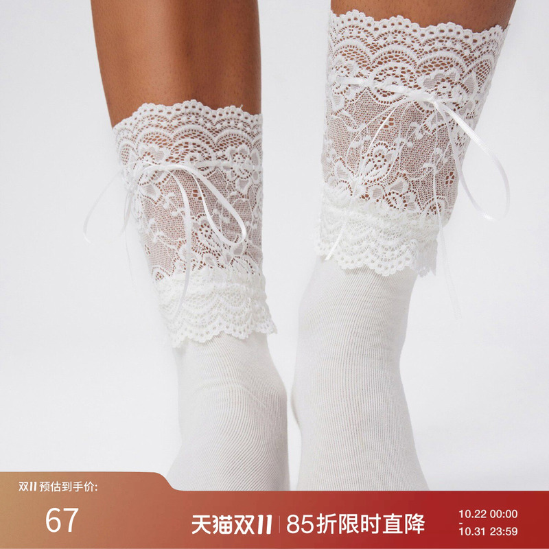 Cider Autumn and Winter Women's Clothing, Sexy Lace Trim Mid-Calf Cotton Lace Socks 103197236