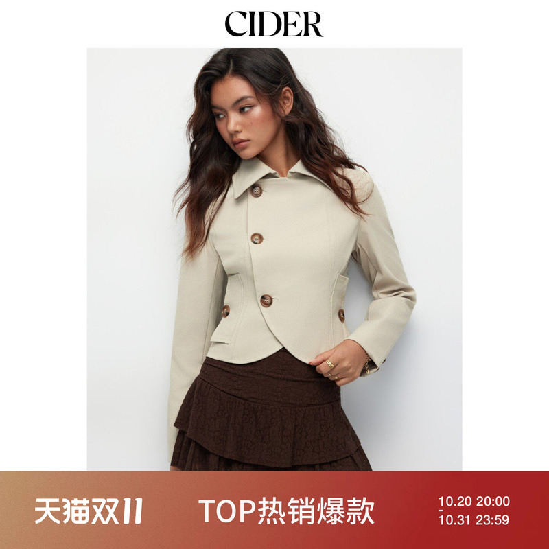 Cider2026 Early Autumn Outfit Short Asymmetrical Hem Jacket 115124261 Cider2026 Early Autumn Outfit Short Asymmetrical Hem Jacket 115124261