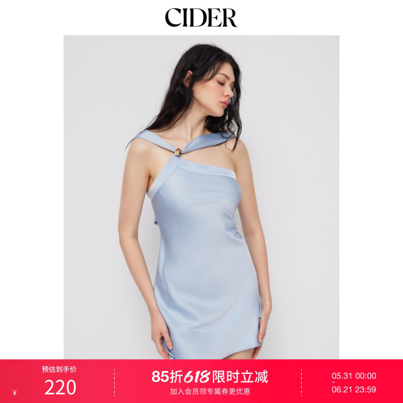 Cider Satin Asymmetric Collar Metal Embellished Lace-Up Backless Mini Dress 114843841 Cider Satin Asymmetric Collar Metal Embellished Lace-Up Backless Mini Dress 114843841