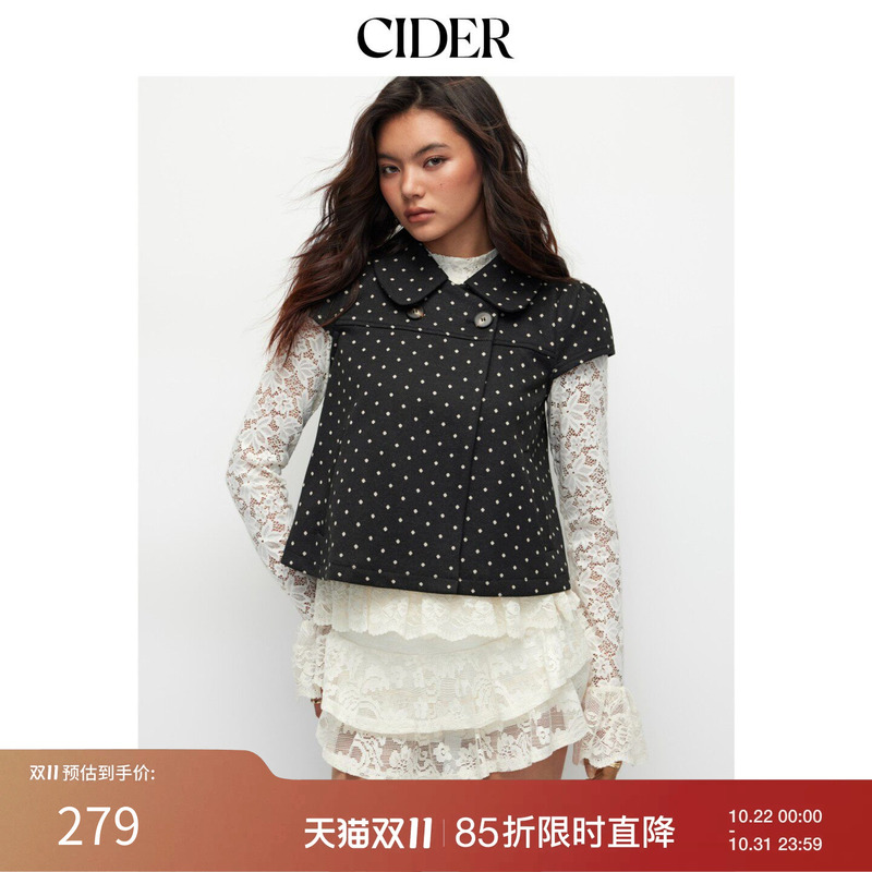 Cider Peter Pan Collar Doll Collar Polka Dot Shirt Retro Lapel Women's Casual Short-Sleeved Top 114740919