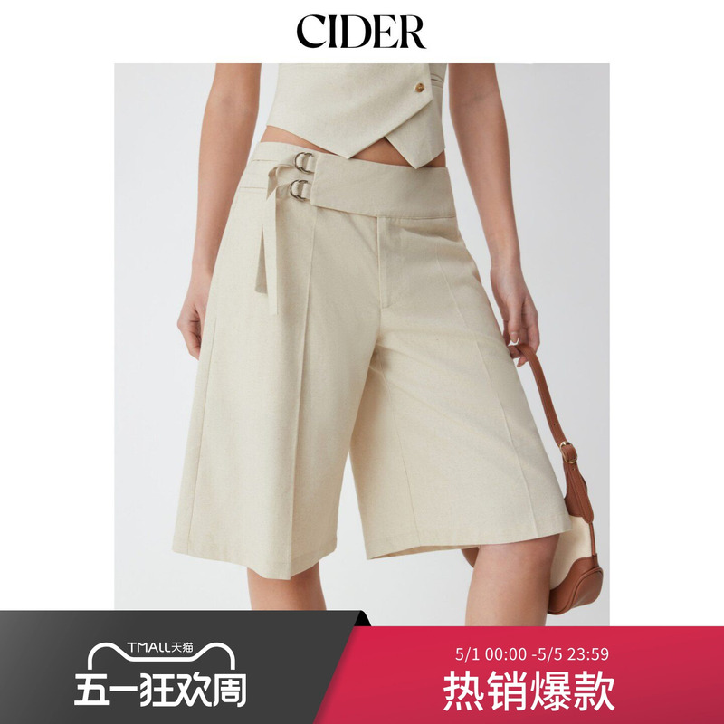 Cider2026 Spring New Product Linen Blend Low-Waist Metal Decorated Bermuda Shorts 115232177