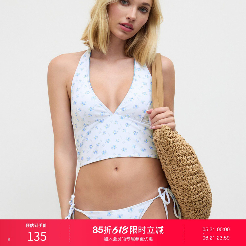 Cider Halter Floral Lace-Up Half-Hip Bikini Swimsuit Set Women's Clothing 114410756