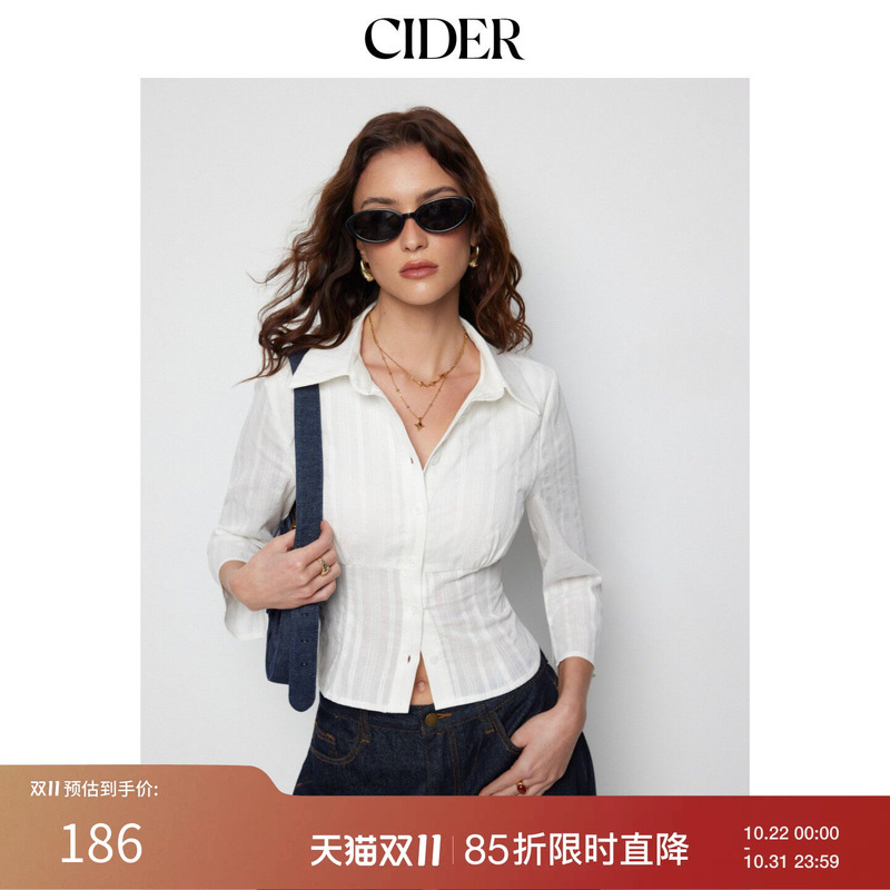 Cider2026 Early Autumn Outfit Cotton Textured Pleated Short-Sleeved Top 115253754