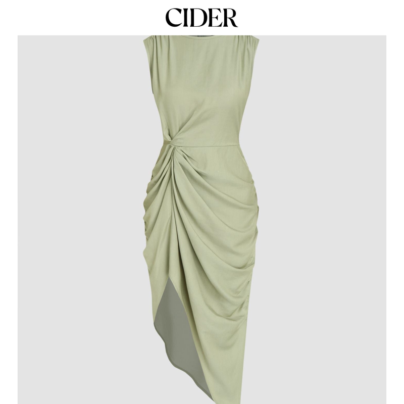 Cider Summer Women's Boat Neck Asymmetrical Hem Pleated Mid-Length Dress 107622527