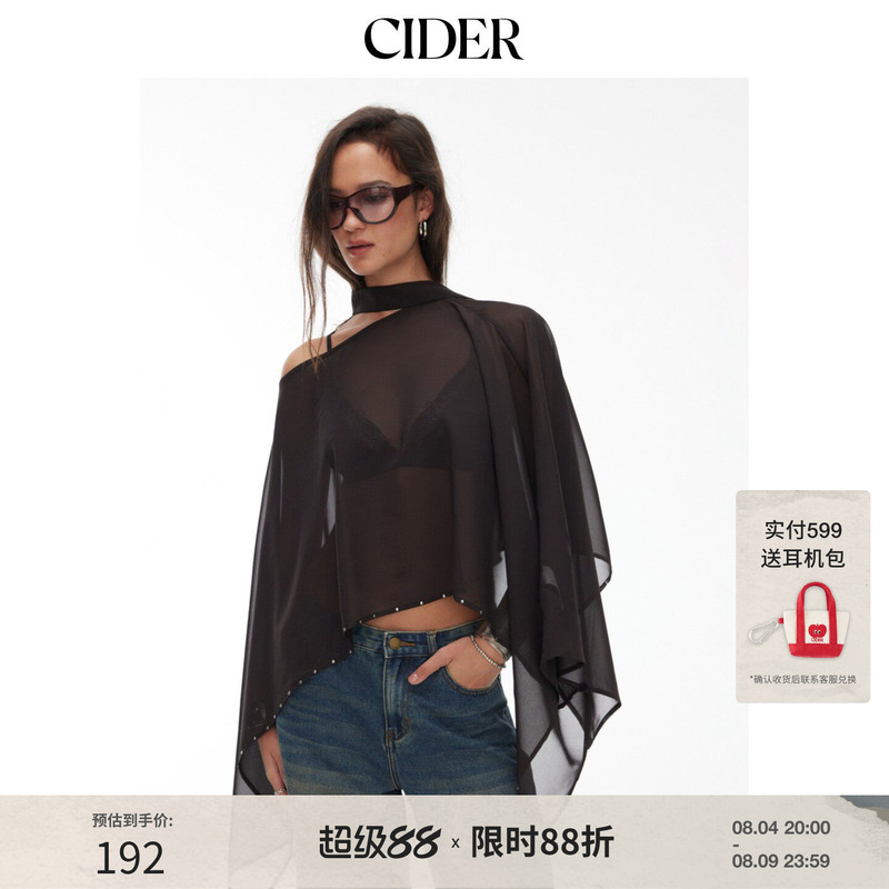 Cider2026 Summer New Chiffon Boat Neck Shawl Sleeves See-Through Loose Cape Scarf 115474381