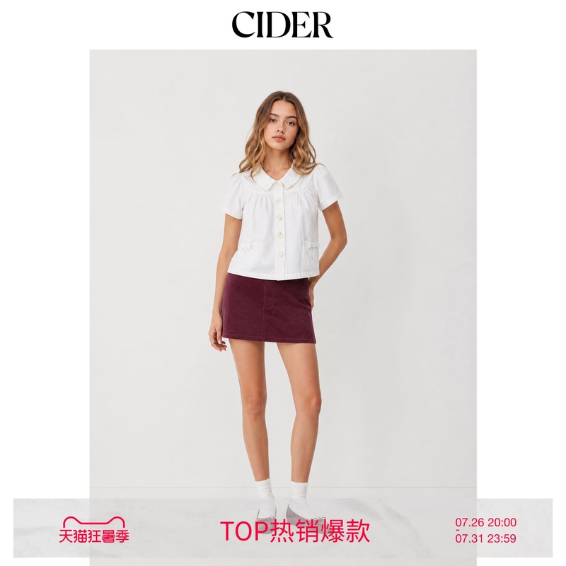 [Celebrity Style] Cidermiu Cotton Peter Pan Collar Bow Pocket Top 114769752