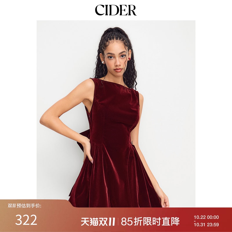 Cider Velvet Boat Neck Bow Backless Mini Dress 114208304