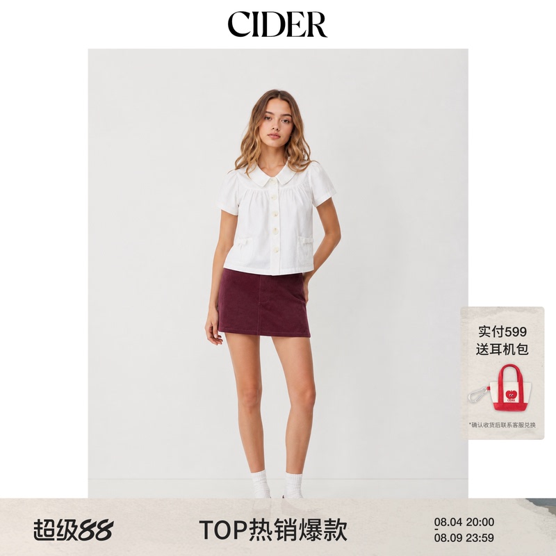 [Celebrity Style] Cidermiu Cotton Peter Pan Collar Bow Pocket Top 114769752