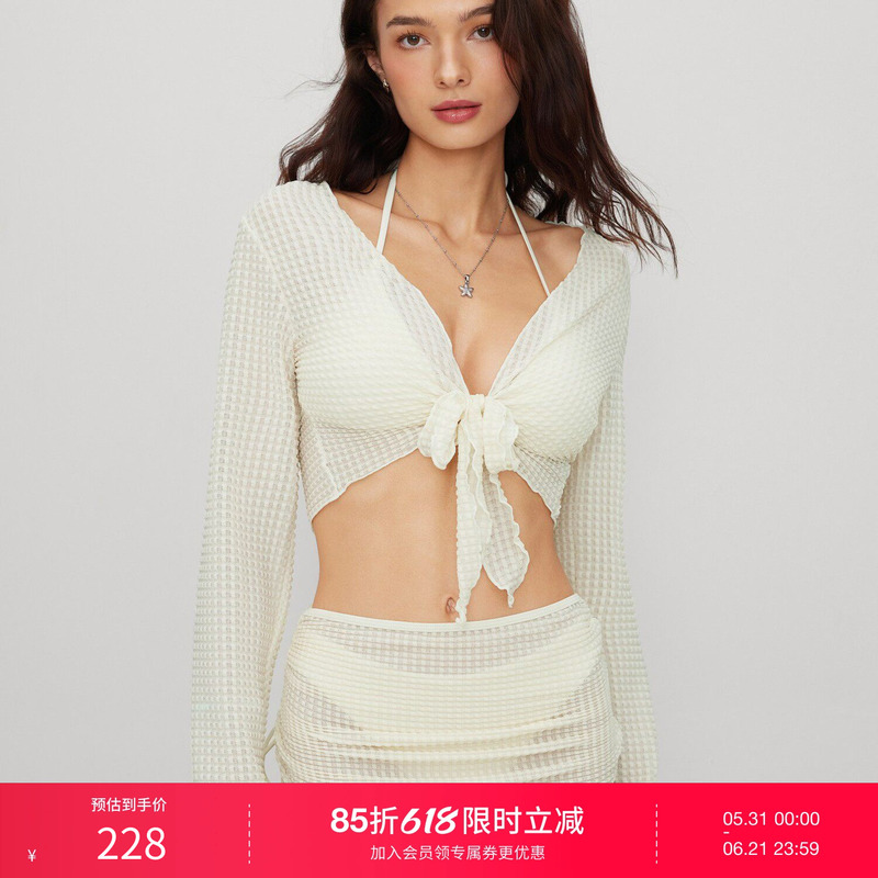 Ciderv Collar Tie Triangle Half-Coverage Bikini Swimsuit Set with Cover-Up 114501743