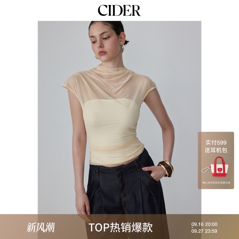 Cider2026 Early Autum New Product Mesh High-Neck Sleeveless Draped Top 115365842 Cider2026 Early Autum New Product Mesh High-Neck Sleeveless Draped Top 115365842