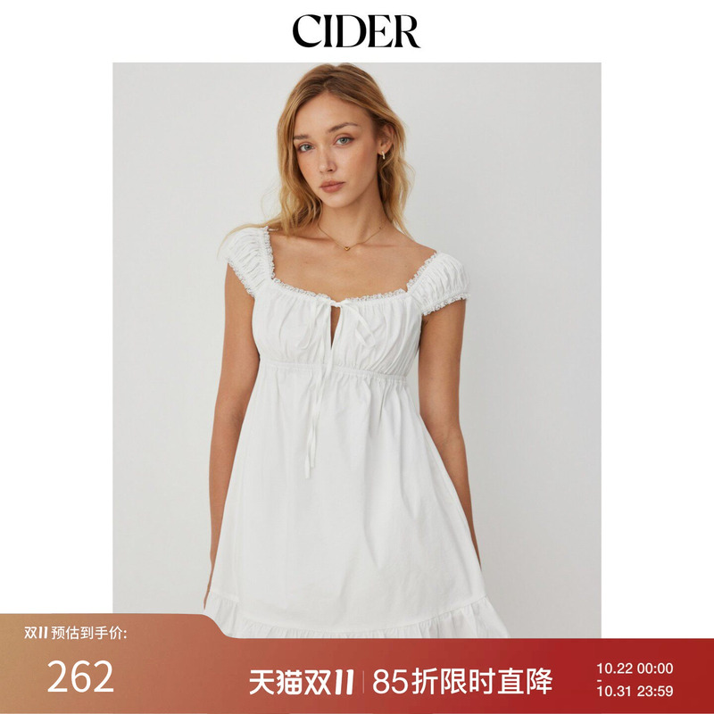 Cider Cotton Blend Square Neck Puff Sleeve Drawstring Ruffle Doll Mini Dress 115428158 Cider Cotton Blend Square Neck Puff Sleeve Drawstring Ruffle Doll Mini Dress 115428158
