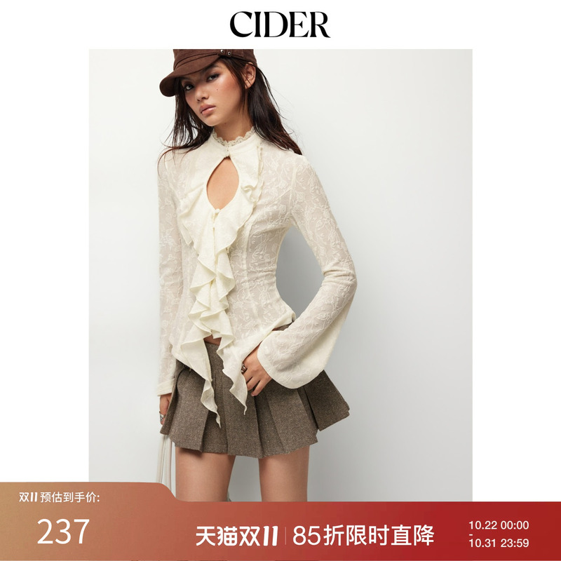 Cider2026 Autumn New Lace Ruffle Hollow Long Sleeve Top 115585722
