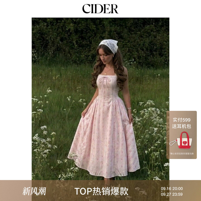 Cider2026 Spring and Early Autumn Graduation Season Lace-Up Floral Pastoral Style Ruffle Dress 115287158