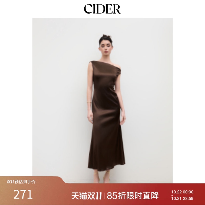 Cider Satin Asymmetrical Neckline Backless Long Dress 114449431 Cider Satin Asymmetrical Neckline Backless Long Dress 114449431