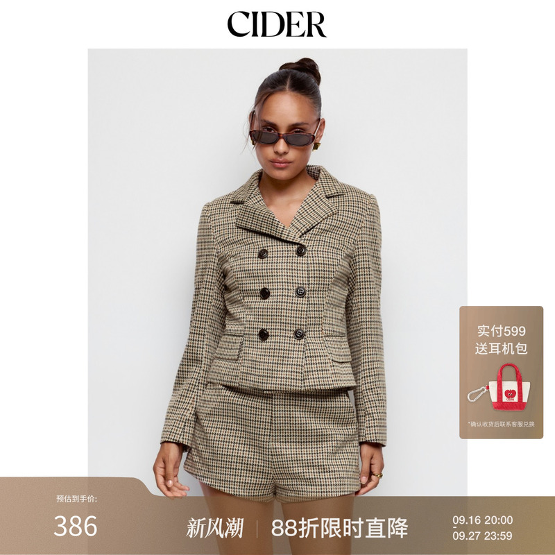 Cider2026 Autumn New Houndstooth Notched Lapel Double-Breasted Blazer 115616245 Cider2026 Autumn New Houndstooth Notched Lapel Double-Breasted Blazer 115616245