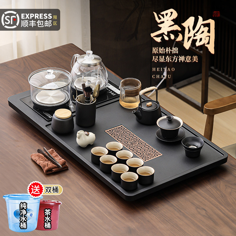 Высококачественный новый чайный сервиз Ru Kiln Kung Fu для домашнего офиса, гостиной, чайной чашки, автоматического встроенного чайного подноса Изображение 1