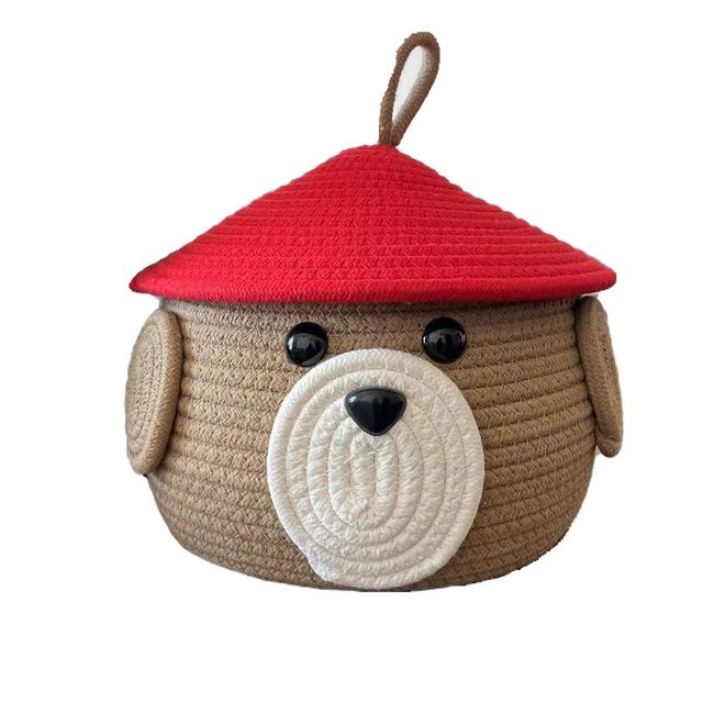 Cartoon woven storage basket with cover desktop storage basket bedside dormitory keys snacks socks miscellaneous cosmetics basket