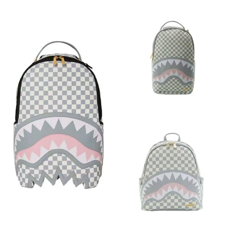 Sprayground Shark Mouth Counter Genuine Men's and Women's Classic Checkerboard Backpack School Bag Computer Bag