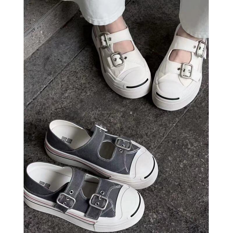7.3 in Stock【Mo2-Normal Size, Regular Fit】Canvas Mary Jane Shoes with Buckle, Two-Way Wear # Limited Purchase Offer