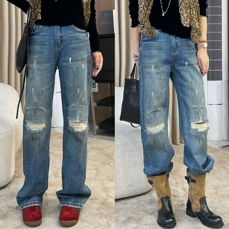 9.16【Mo Ting】Niche Washed and Distressed Graffiti Narrow-Leg Jeans # Limited Purchase for Single Orders 9.16【Mo Ting】Niche Washed and Distressed Graffiti Narrow-Leg Jeans # Limited Purchase for Single Orders
