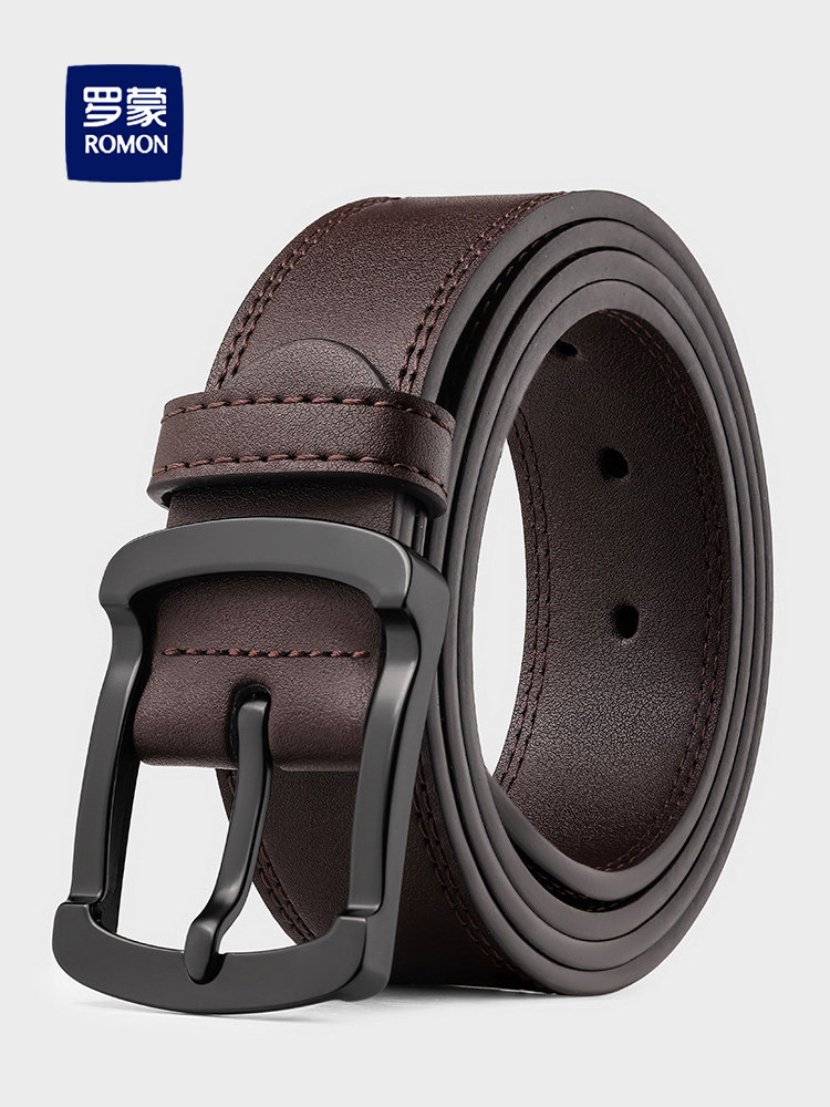 Romon Belt Men's Genuine Leather Pin Buckle Belt Trendy Authentic High-End Pure Cowhide Young Men's Casual Men's Belt