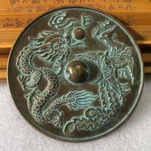 Antiques and miscellaneous collections, bronze mirrors, dragon and phoenix bronze mirror plates, dragon and phoenix mirrors, home craft ornaments