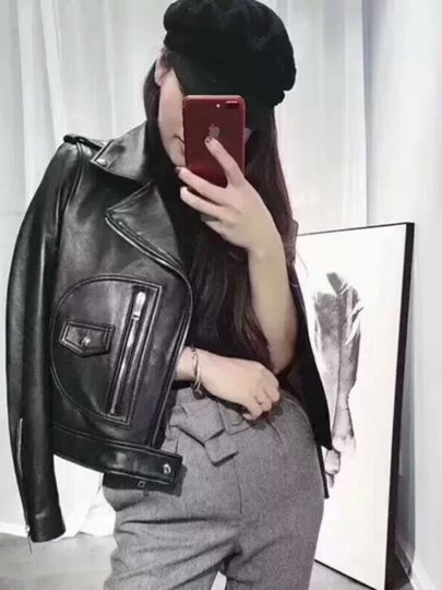 Haining leather jacket for women 2025 spring and autumn Korean style motorcycle high waist small leather jacket versatile short loose jacket women's coat