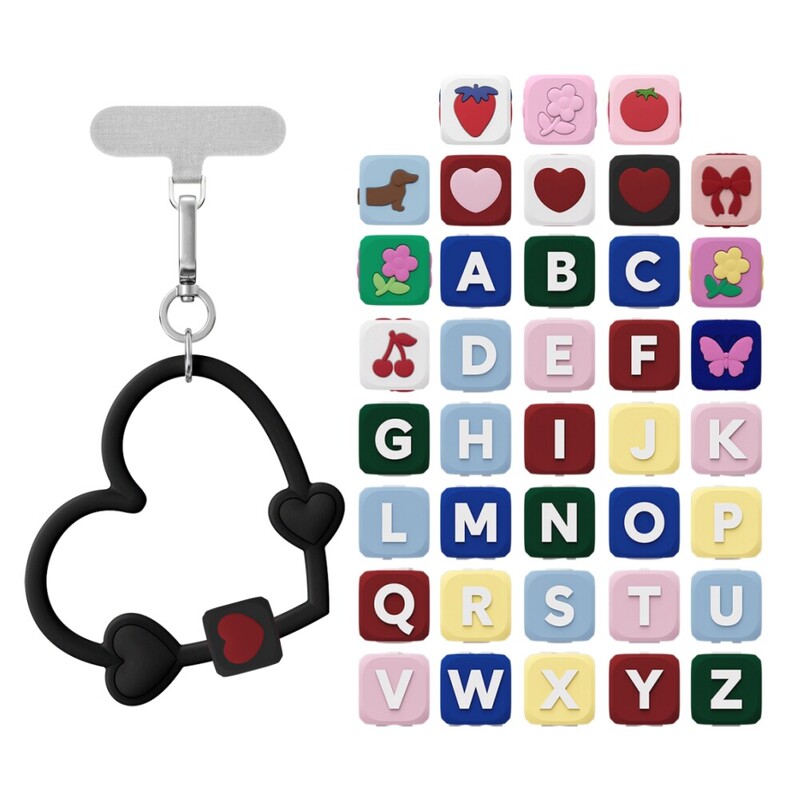 Black Heart-Shaped Wristband Cloud Silicone DIY English Letter Beaded Shell Lanyard Chain High-End Keychain