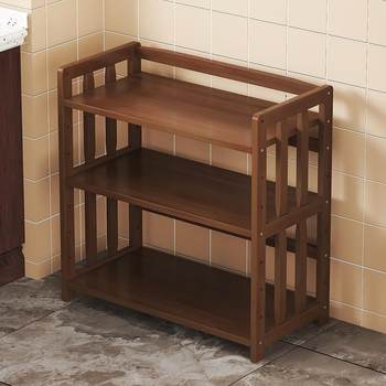 Kitchen storage rack floor-standing multi-layer storage solid wood pot rack microwave oven oven rack cabinet side cabinet storage rack