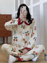 Lunar clothing spring and autumn postpartum thin cotton home clothing set pregnancy loose large size nursing pajamas