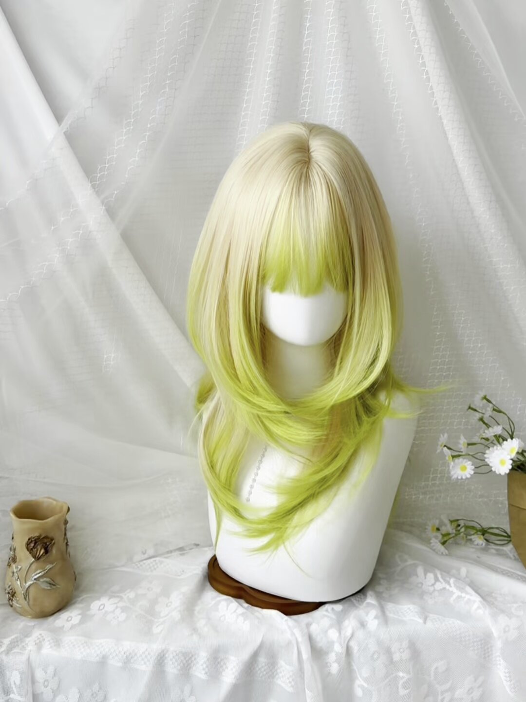 青柠苏打】假发女高层次黄绿色渐变中长发y2k水母头亚文化整顶：自由灵魂的发丝幻境_日常整顶假发_淘宝美妆网
