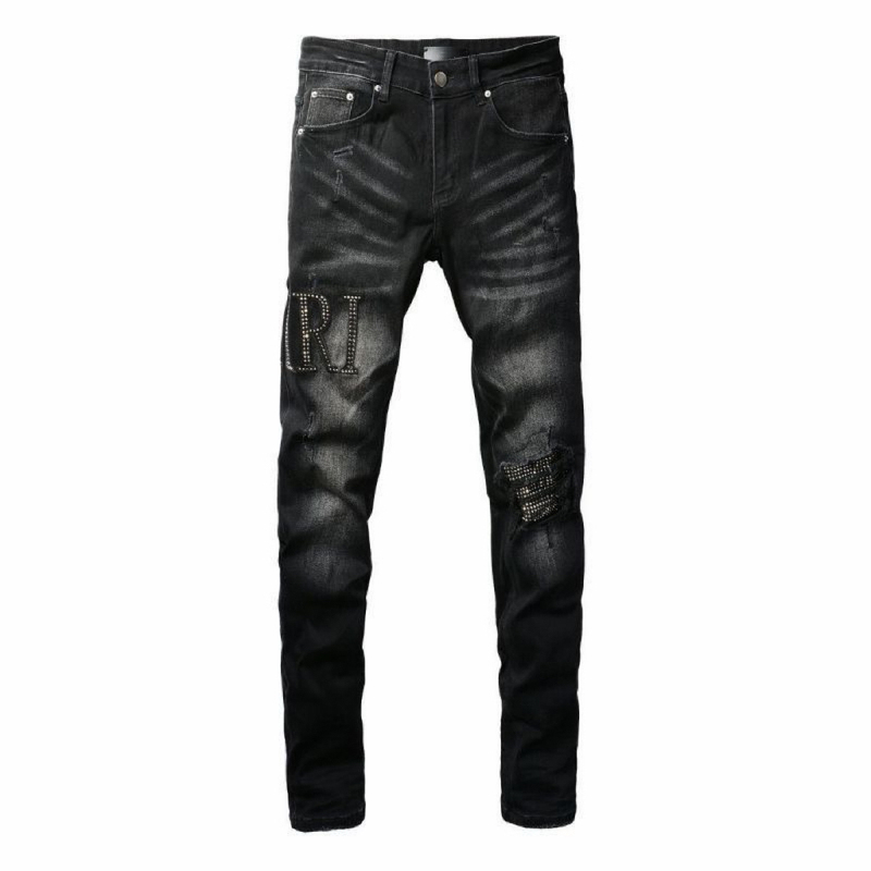 Trendy High Street New European and American Fashion Brand Am Ripped Jeans with Rhinestone Patches, Men's Stretch Slim-Fit Skinny Pants Trendy High Street New European and American Fashion Brand Am Ripped Jeans with Rhinestone Patches, Men's Stretch Slim-Fit Skinny Pants