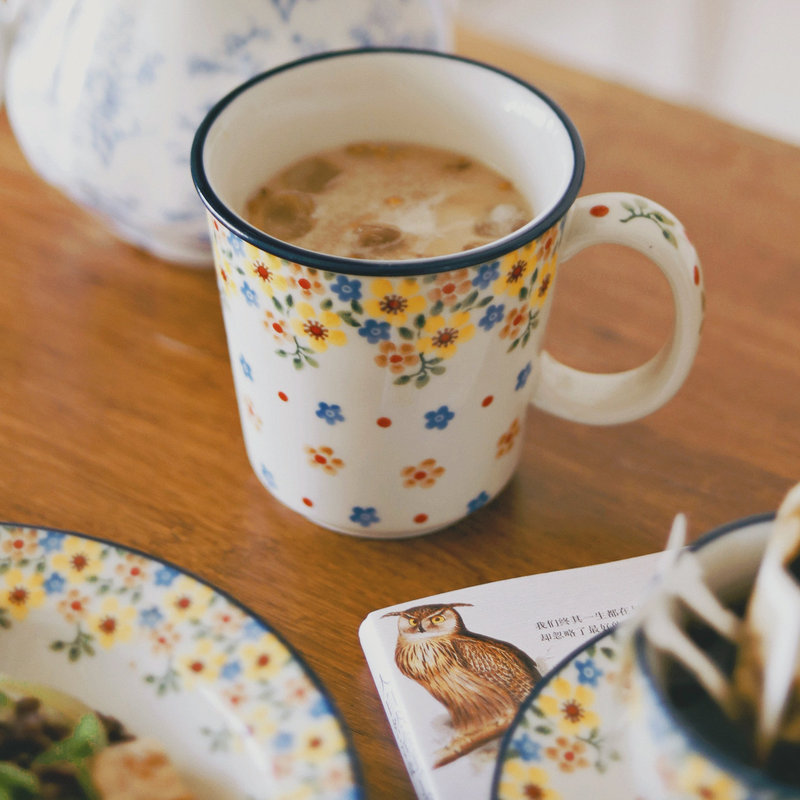 Polish Retro Ceramic Coffee Cup and Saucer Set, Latte Art Cup, Afternoon Tea Cup and Saucer, Souvenir, European-Style Gift