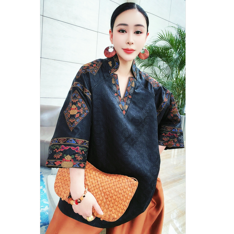 Xuanhu Jin (玄葫芦锦) Liqi High-End Custom New Chinese Style Fashion Heavy Embroidery Auspicious Eight Treasures Pattern Shirt A7539 Xuanhu Jin (玄葫芦锦) Liqi High-End Custom New Chinese Style Fashion Heavy Embroidery Auspicious Eight Treasures Pattern Shirt A7539