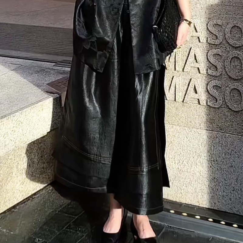 Liqi High-End Custom New Chinese Style Elegant Light Luxury Fashion Versatile Fake Two-Layer Hand-Stitched Ribbon Casual Pants B752 Liqi High-End Custom New Chinese Style Elegant Light Luxury Fashion Versatile Fake Two-Layer Hand-Stitched Ribbon Casual Pants B752