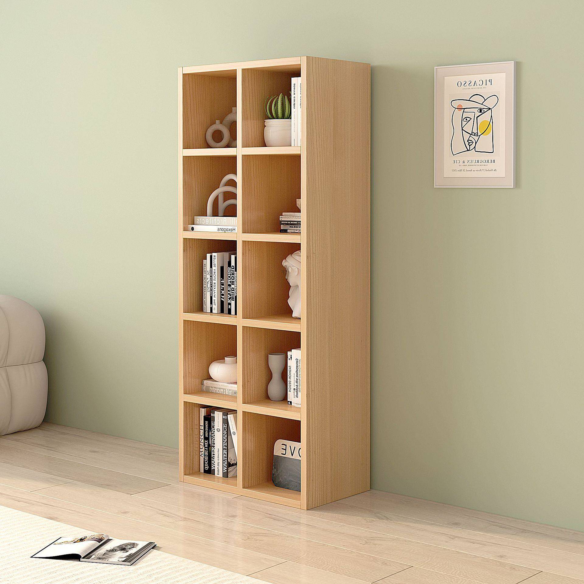 Solid wood bookshelf floor-standing wall storage cabinet multi-layer storage rack living room display cabinet whole wall bookcase combination grid cabinet