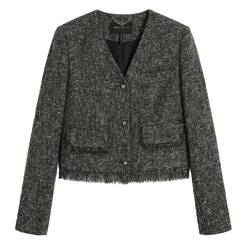 П spring стиль короткая куртка, тенденция сезона, стиль Chanel, V-образный вырез