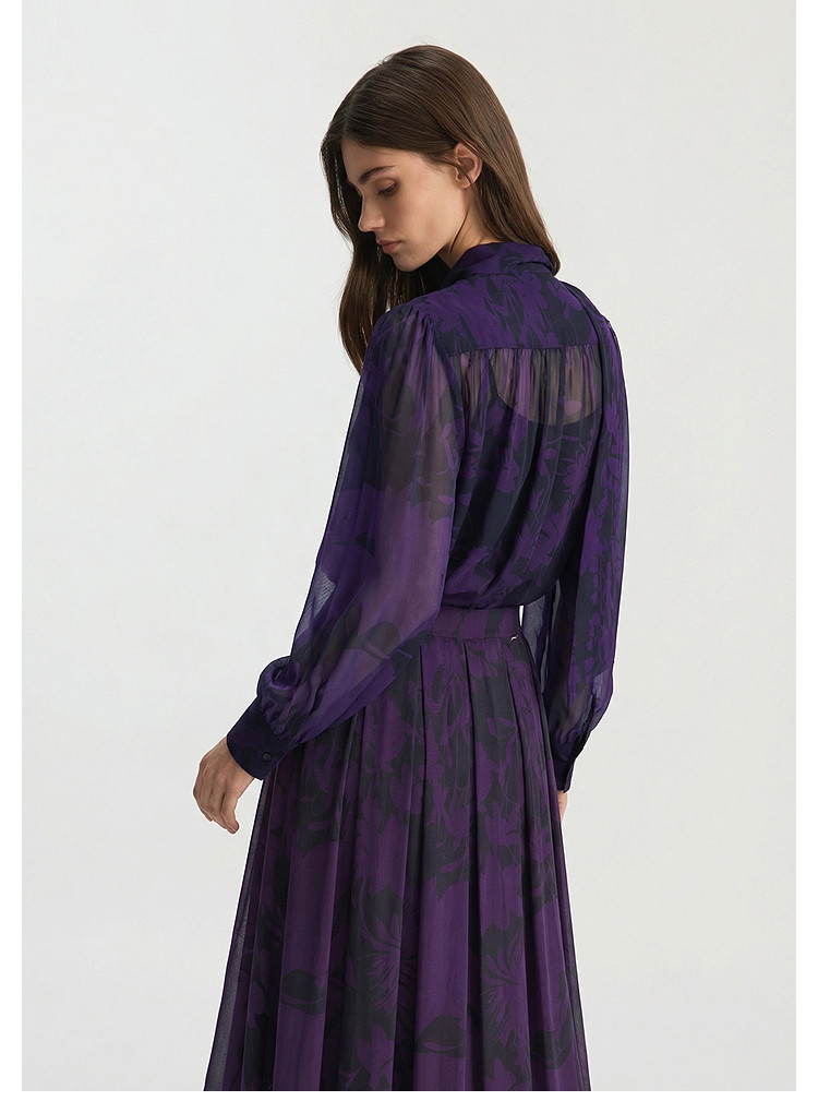 Блогер в этом же моделье Bcbg элегантный Шикарный цветы печать лента воротник темперамент длинный рукав фиолетовый рубашка куртка женщина 