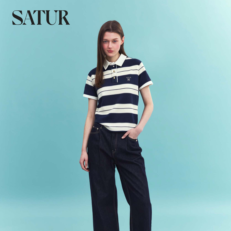 [Same Style as Riize] Satur 2026 New Product Unisex Retro Color-Blocked Striped T-Shirt Top
