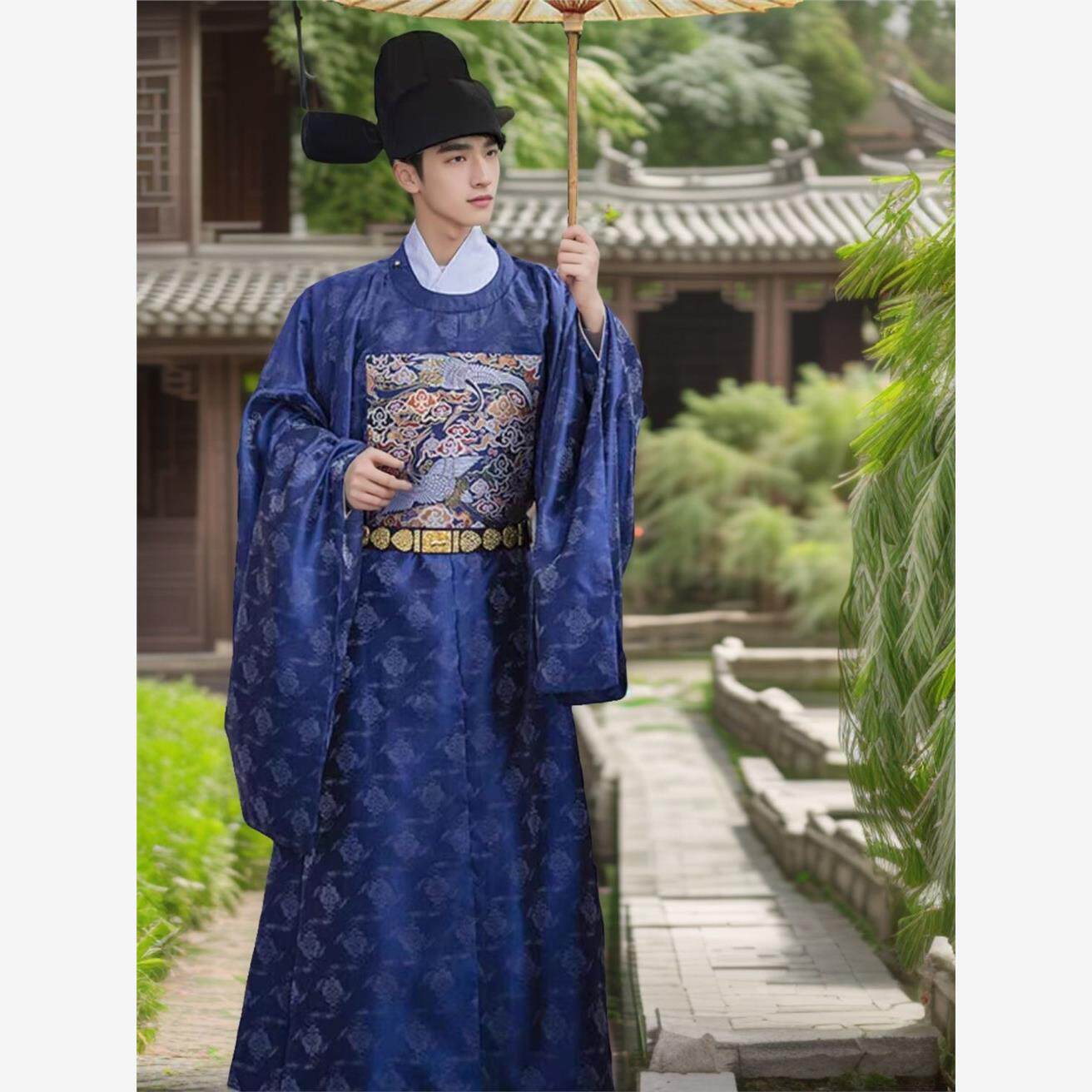 汉服男明制仙鹤印花一品文官官服:穿越时空的中式婚礼司仪主持套装!-汉服裤装-淘宝好物网