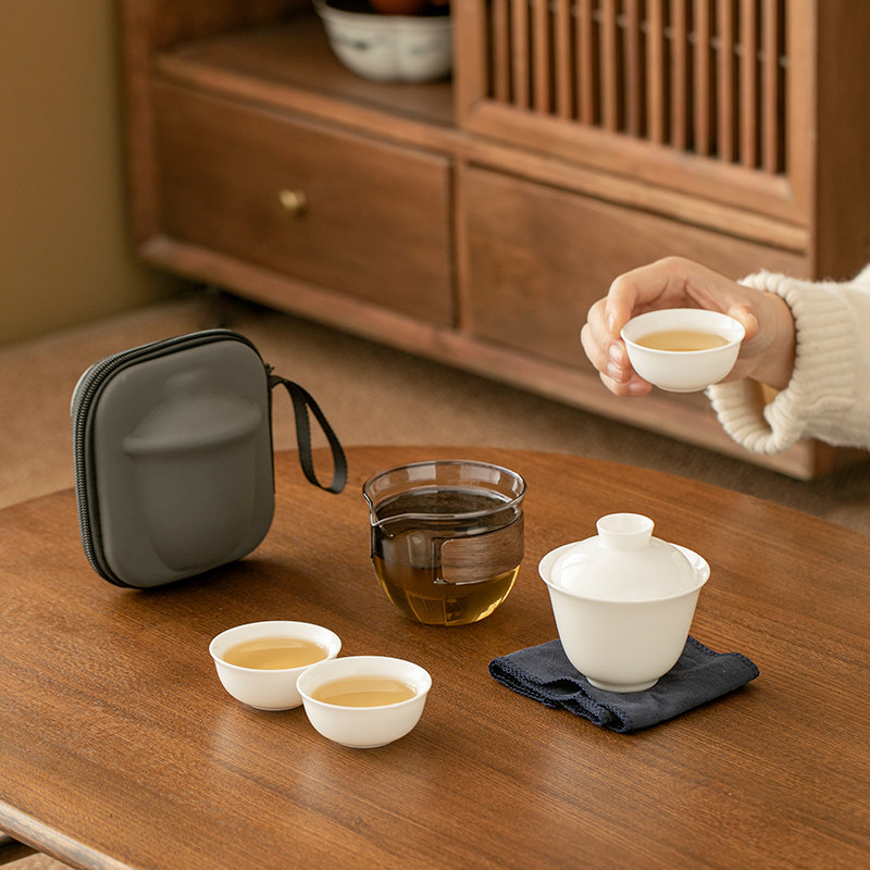 White porcelain quick tea portable travel tea set for one person, simple outdoor lazy tea making artifact set, customized