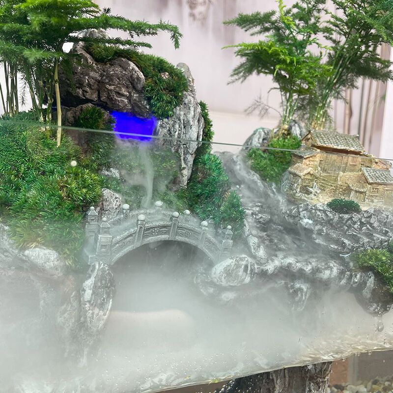 Cloud Mist Wonderland 35 Fish Tank Water Flowing Landscape Ecological Micro-Landscape Office Bonsai Plants Indoor Aquatic and Land Plants Green Plants
