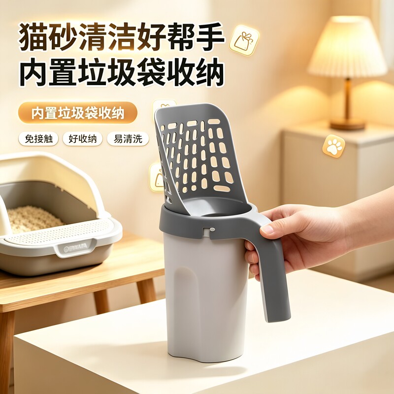 All-In-One Automatic Cat Litter Scoop with Built-In Trash Bag Set, Cat Litter Shovel All-In-One Automatic Cat Litter Scoop with Built-In Trash Bag Set, Cat Litter Shovel