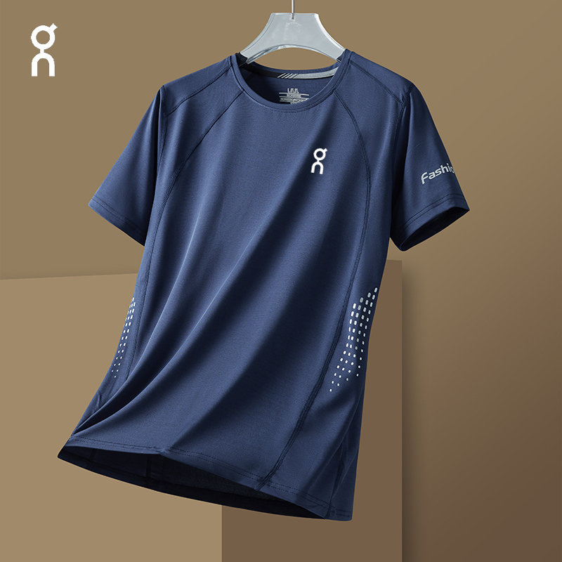 Foreign Trade Hot-Selling Quick-Drying T-Shirt for Men, Summer Thin Casual Short-Sleeve Ice Silk Sports Breathable Fitness Running Elastic T-Shirt