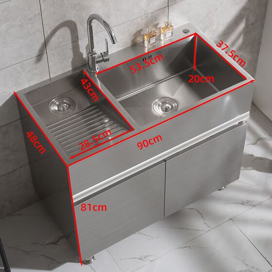 荆瑞不锈钢洗衣柜阳台洗衣洗碗池洗手盆柜M单双水槽柜浴室柜组合