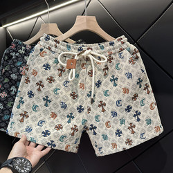 European High-End Jacquard Embroidered Straight-Leg Shorts for Men, Summer Trendy Brand Casual Shorts, Beach Shorts for Outdoor Wear