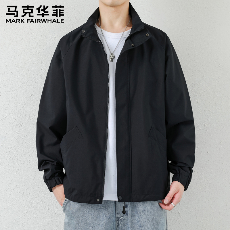 Mark Hua Fei Autumn Casual Jacket for Men, Stand Collar, Black, 2026 New Model, Versatile Spring Thin Men's Top